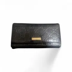 ひ*ろ様 グッチ シマ 長財布 二つ折り財布 GG柄 ロゴプレート レザー ブラ