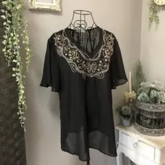 PAGE BOY刺繍とビーズの半袖シフォンブラウス♡ブラック♡のサムネイル