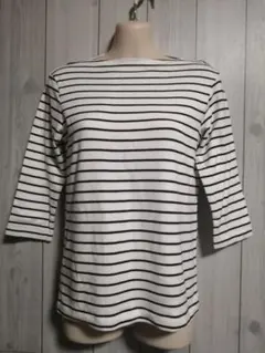無印良品　ストライプ ボートネック 七分袖Tシャツ