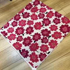 花柄 綿麻生地 レッド・ピンク系【未使用】