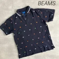 美品❣️BEAMS ビームス 国旗柄ポロシャツ ネイビー　紺　S 総柄 半袖のサムネイル