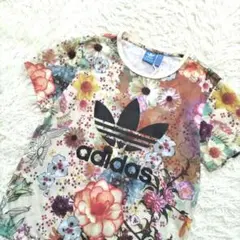 美品✨アディダス 花柄 Tシャツ 【M】総柄 トレフォイルロゴ レディース