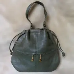 グリーン レザー バケットバッグ