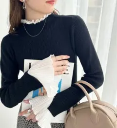 GeeRA ジーラ　プリーツ付ハイネックリブニットトップス　長袖