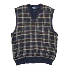 ポロ バイ ラルフローレン リネン/コットン チェック柄 ニットベスト XL