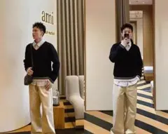 Amiparis ネイビー Vネックニットセーター 品 即購入OK L