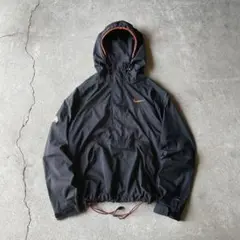 90s OLD NIKE センターロゴ アノラックパーカー ブラック テック 90年代 ナイキ ハーフジップ プルオーバー ナイロンパーカー