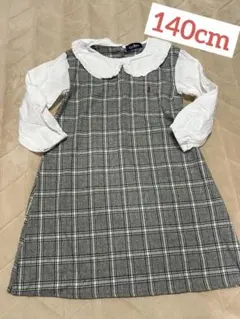 EAST BOY 襟付きワンピース グレー系チェック　140cm