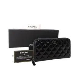 本物美品■シャネル■ マトラッセ ココマーク ブラック ラウンドファスナー長財布
