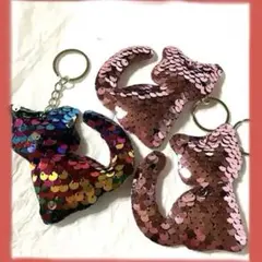 スパンコール 猫キーホルダーバッグチャーム３つセット プライズ品