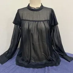No.253 GU ジーユー 新品【シアーストライプフリルブラウス】Sサイズ
