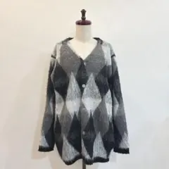 UNIVERD72 モヘアカーディガン グランジ アーガイル柄 ドルマンスリーブ