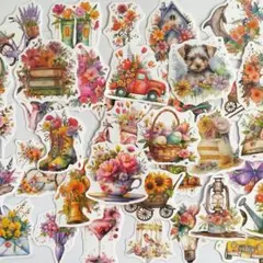 【2356】コラージュ素材シール 花と日常 50枚 500円