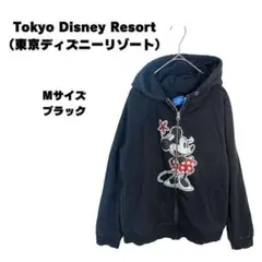Disney Resortミニーマウスプリントジップパーカー Mサイズ ブラック