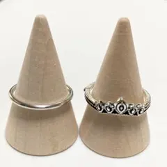 シルバーカラーティアラリングプレーンリング指輪2個セットステンレススチールS15