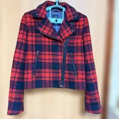 GAP 赤とネイビー チェック柄 ライダースジャケット Sサイズ