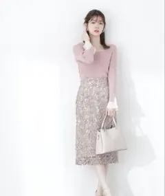 フラワーリボンケミカルレースタイトスカート プロポーションボディドレッシング