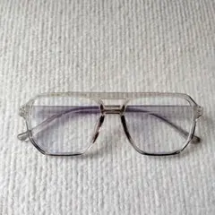【訳あり】ツーブリッジ　ダブルブリッジ　クリアフレーム　スクエア　度なし