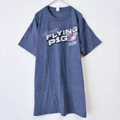 Tシャツ クルーネック 半袖 プリント L相当 ブルーグレー コットン混のサムネイル