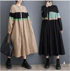 大きいサイズ レディース ワンピース　ロング　春 秋冬 新品 長袖　カーキ