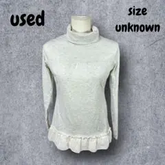 1229★【used】　ハイネック　トップス　M　長袖　フリル　シフォン切り替え