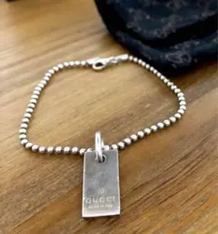 【GUCCI ブレスレット】ボールチェーン ロゴプレート