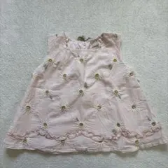petit main 花柄刺繍 ノースリーブシャツ ピンク