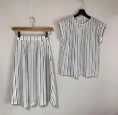 エニィスィス ブラウス スーツ 1 W60 薄手 夏 グリーン ストライプ