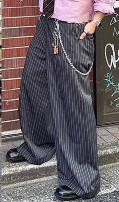 ストライプ　バギースラックスパンツ