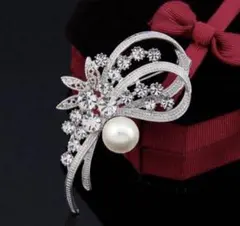 ブローチ シルバー パール ジルコニア 入園 入学 結婚式 セレモニー 新品