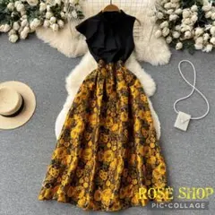 ワンピース　レディース　半袖　ドレス　レース　ロング　パーティー　花柄