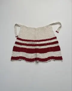 vintage クロシェ編み ニットエプロン レッド hooked - メルカリ