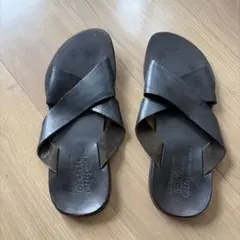クロスストラップ レザーサンダル 黒 27.5程度