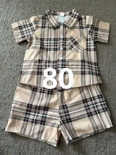 ベージュ系チェック ショートパンツセット 80 セットアップ ベビー