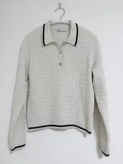 ZARA ケーブルニット ポロシャツ 長袖 アイボリー