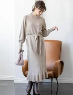 ロングワンピース グレー