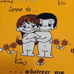 ビンテージ生地　Love is…　女の子　男の子　　お花ハギレ