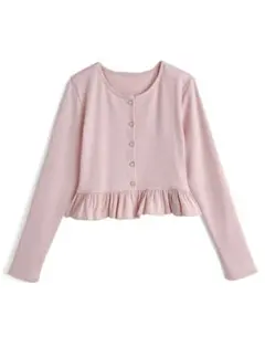 GRL パールボタン フリル ニット カーディガン ピンク