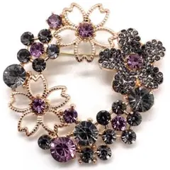 花モチーフ リース ラインストーン ブローチ ヴィンテージ風 アンティーク調