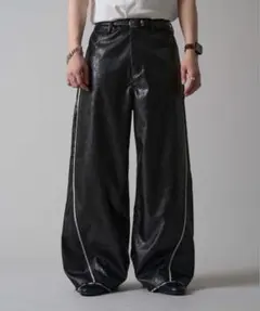 フェイクレザー ワイドパンツ ブラック
