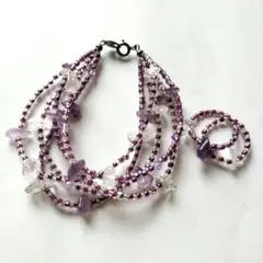 ビーズブレスレット＆リングセット　天然石　アメジスト　ハンドメイド