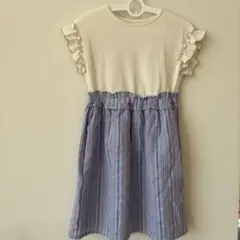 BEAMS mini フリル袖のストライプワンピース 120