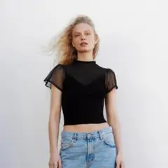 ZARA ブラック 半袖Tシャツ シースルー