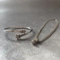 美品Folli Follie 18金シルバー925 星バングル ネックレスセット