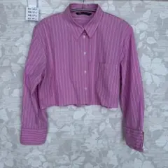 ト*ん様 ZARA クロップド丈 ストライプシャツ ピンク XL