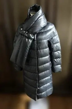 超軽量 HERNO ヘルノ ノーカラーダウンジャケット マフラー付 ネイビー