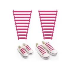 結ばない靴紐♡ゴム 靴ひも 伸縮 靴紐 ほどけない 簡単取り付け ピンク