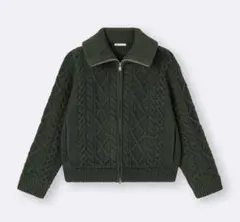 GU ケーブルニットブルゾン　Lサイズ オリーブ色
