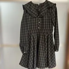 Lovetoxic M 黒・白チェック長袖ワンピース