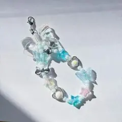 ハンドメイド ブルー ビーズ ストラップ